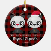 Décoration En Céramique Drôle Pandas premier Noël engagé rouge plaid (Dos)