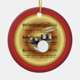 Décoration En Céramique Drum Set~Sheet Music~Red/Green/Gold~Christmas~