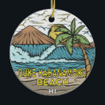 Décoration En Céramique Duke Kahanamoku Beach Hawaii Vintage<br><div class="desc">Illustration dessinée à la main par le Duke Kahanamoku Beach avec des montagnes et des vagues de l'océan en arrière - plan. Parfait pour tous ceux qui aiment visiter la plage de Duke Kahanamoku.</div>