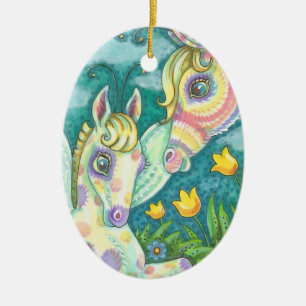 DÉCORATION EN CÉRAMIQUE EASTER PRINTEMPS BÉBÉ CHEVAL, RAINBOW FAIRY ORNAME