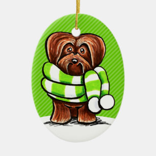 Décoration En Céramique Écharpe d'hiver de Havanese de chocolat