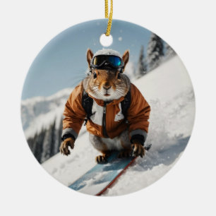 Décoration En Céramique Écureuil de snowboard Heure d'hiver Animaux Whimsi