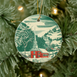 Décoration En Céramique Eglise de Noël Vintage, paysage de neige en hiver