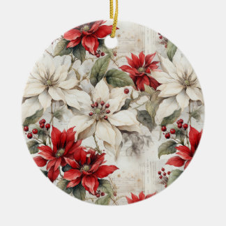 Décoration En Céramique Élégance baisée à la neige Poinsettia blanche et r