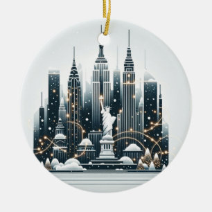 Décoration En Céramique Élégance des Fêtes de New York - Carte de Noël Per