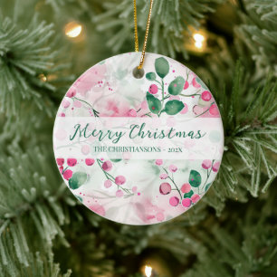 Décoration En Céramique Élégant Baies Roses Fleurs Noël