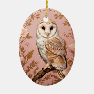 Décoration En Céramique Elegant Barn Owl Pink and Gold Floral