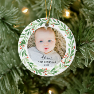 Décoration En Céramique Élégant bébé 1er Noël Photo