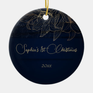 Décoration En Céramique Elégant bleu marine Personnalisé Premier Noël