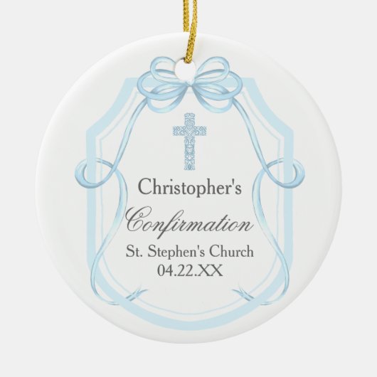 Décoration En Céramique Élégant Bleu Ruban Bow Confirmation cadeau (Devant)