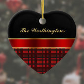 Décoration En Céramique Élégant Buffalo Plaid et ruban rouge