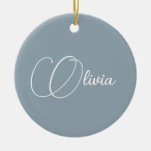 Décoration En Céramique Élégant Dusty Blue Script Nom Noël (Devant)