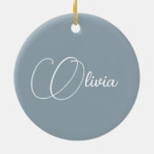 Décoration En Céramique Élégant Dusty Blue Script Nom Noël (Dos)