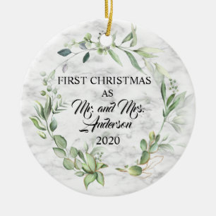 Décoration En Céramique Elegant First Christmas Married Greenery Marble