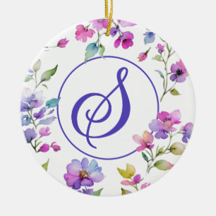 Décoration En Céramique Élégant fleurs sauvages d'aquarelle rose violet