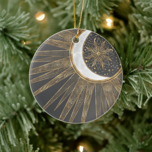 Décoration En Céramique Elegant Gold Doodles Sun Moon Mandala Design (Arbre)
