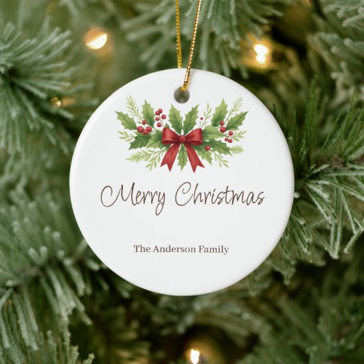 Décoration En Céramique Elegant Holly & Red Bow Noël - (Arbre)