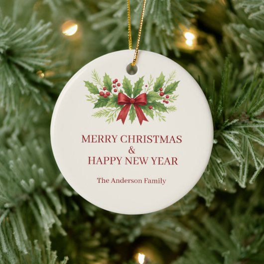 Décoration En Céramique Elegant Holly & Red Bow Noël - (Arbre)