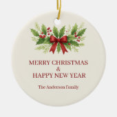 Décoration En Céramique Elegant Holly & Red Bow Noël - (Devant)