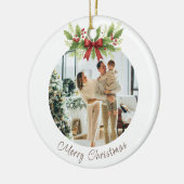 Décoration En Céramique Elegant Holly & Red Bow Noël - (Gauche)