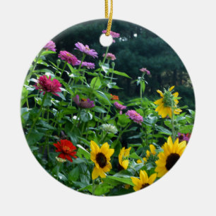 Décoration En Céramique Elégant jardin fleuri tournesols zinnias marguerit
