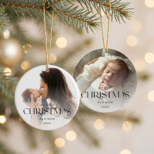 Décoration En Céramique Élégant Maman et Bébé Premier Noël Double Photo