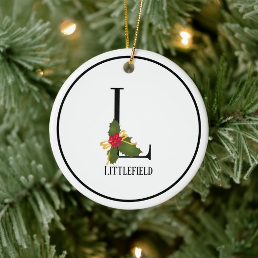 Décoration En Céramique Élégant Noël Holly Monogramme Lettre L (Arbre)