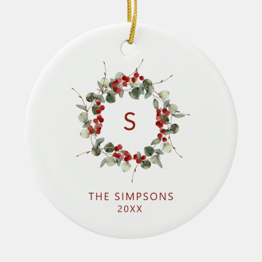 Décoration En Céramique Élégant Noël vert Famille Monogramme (Devant)