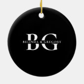 Décoration En Céramique Élégant Noir et Blanc Monogramme Initiales Mariage (Dos)