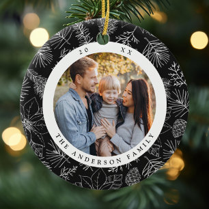 Décoration En Céramique Élégant Poinsettias et Pinecones Photo Charcoal