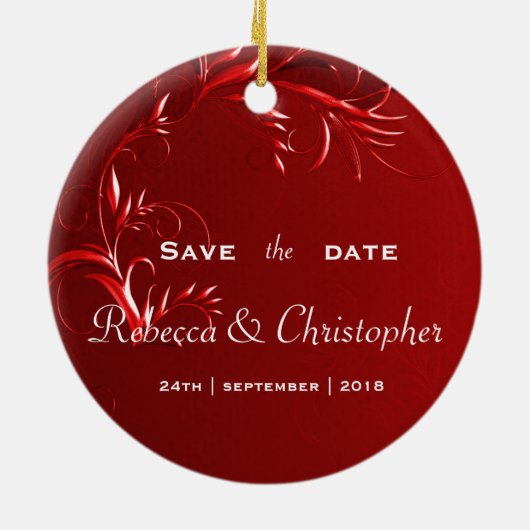 Décoration En Céramique Élégant rouge Enregistrer la date (Dos)