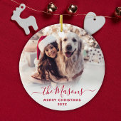 Décoration En Céramique Élégant Rouge Script Famille Photo Joyeux Noël