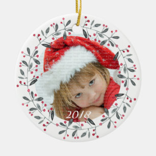 Décoration En Céramique Élégant rouge & vert Holly Wreath Noël