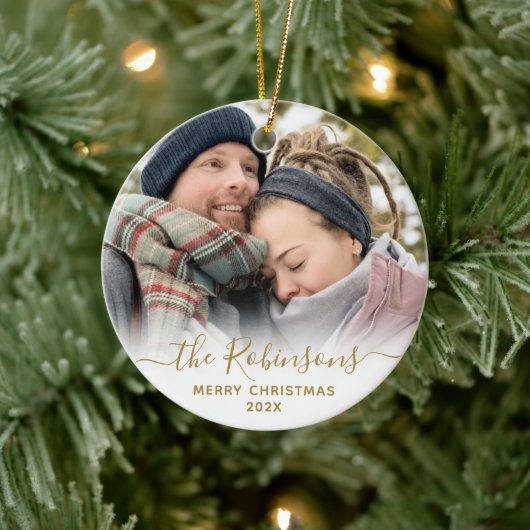 Décoration En Céramique Élégant Script Couple Nom Photo Joyeux Noël (Arbre)