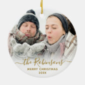 Décoration En Céramique Élégant Script Couple Nom Photo Joyeux Noël (Dos)