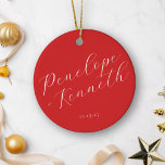 Décoration En Céramique Élégant Script rouge Mariage de Noël personnalisé<br><div class="desc">Célébrez votre journée spéciale avec ce magnifique ornement en céramique rouge personnalisée, avec des lettres de script élégantes pour commémorer votre mariage de Noël. Customisez-le avec vos noms et votre date de mariage pour créer un saké intemporel qui brillera sur votre arbre pour les années à venir. Le design rouge...</div>