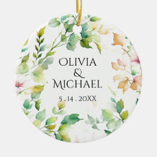 Décoration En Céramique Elégant vert fleurs sauvages d'aquarelle