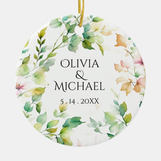 Décoration En Céramique Elégant vert fleurs sauvages d'aquarelle (Devant)