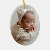 Décoration En Céramique Elegant White Script Baby's First Christmas Photo  (Dos)