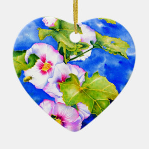 Décoration En Céramique Elégante aquarelle rose fleurs florales Hollyhocks