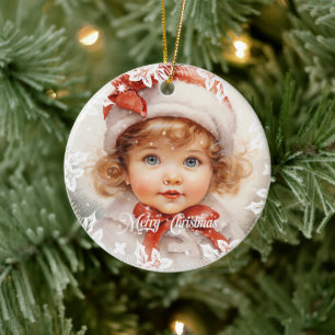 Décoration En Céramique Elégante beauté vintage fille de Noël avec arc rou