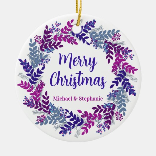 Décoration En Céramique Élégante couronne de Noël violet (Devant)