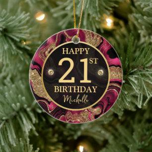 Décoration En Céramique Elégante Parties scintillant rouge et or Agate Ann