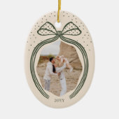 Décoration En Céramique Élégante Polka Dot Christmas Bow Photo Keepsaké (Devant)