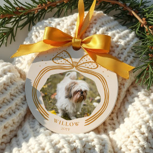 Décoration En Céramique Élégante Polka Dot Christmas Bow Photo Keepsaké