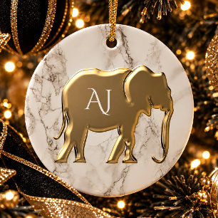 Décoration En Céramique Élément de marbre monogrammé éléphant doré