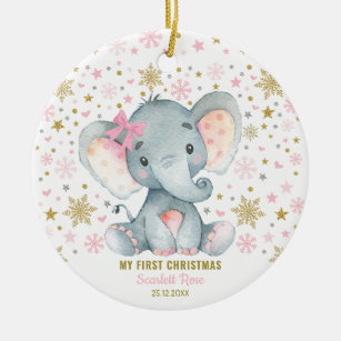 Décoration En Céramique Elephant d'hiver 1er Noël Flocon de neige Baby Gir