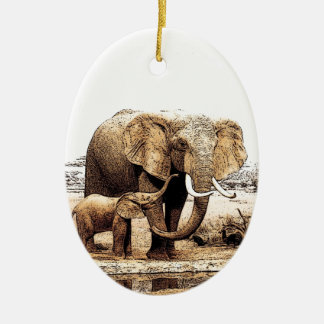 Décoration En Céramique Eléphant et bébé Eléphant
