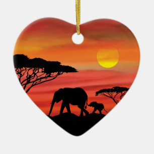 Décoration En Céramique Éléphant mère et bébé dans le Serengeti