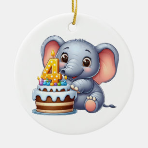 Décoration En Céramique Éléphant Mignon 4ème Anniversaire